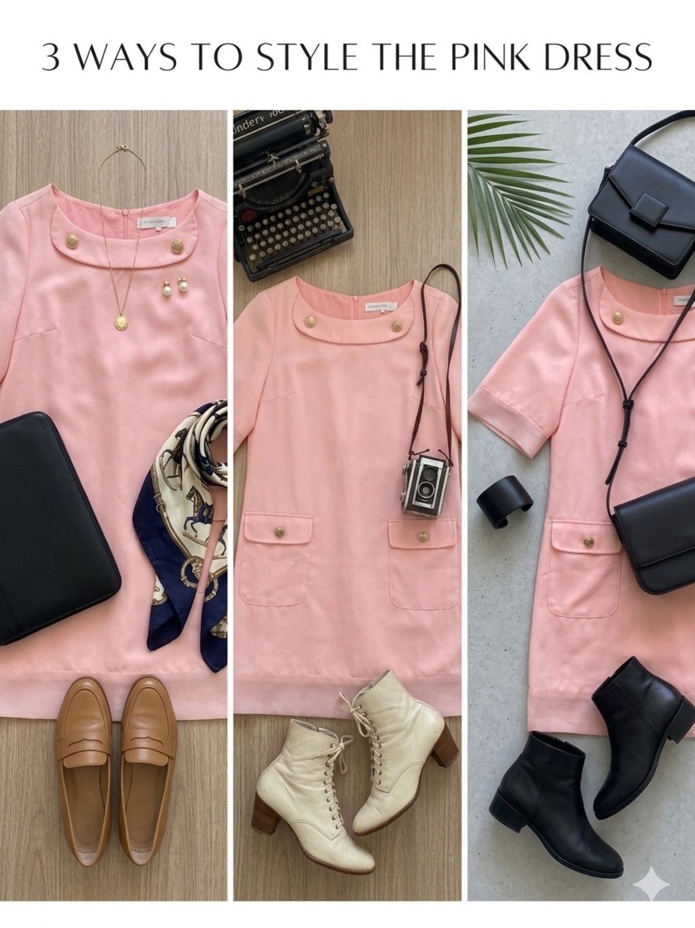 Classic Pink Shift Dress with Button Detail - Picture 5 of 5